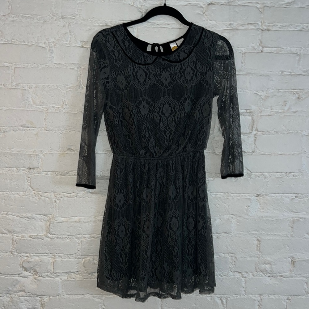 Grey and Black Lace Long Sleeve Dress